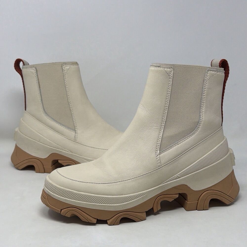 SOREL Womens 8 Ivory Leather Chelsea Platform Chunky Lug Sole Boots NL4303-120